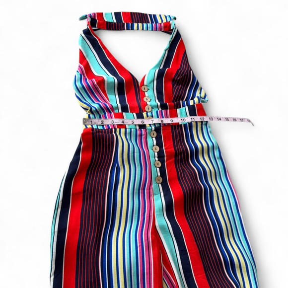 Multi Colored Striped Halter Style Jumpsuit - Picture 9 of 11